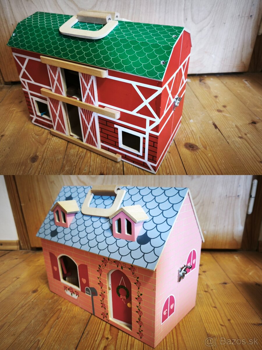 Drevený domček pre bábiky a farma