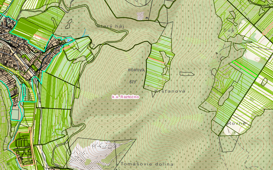 Pozemky v k. ú. Ráztočno, okres Prievidza.