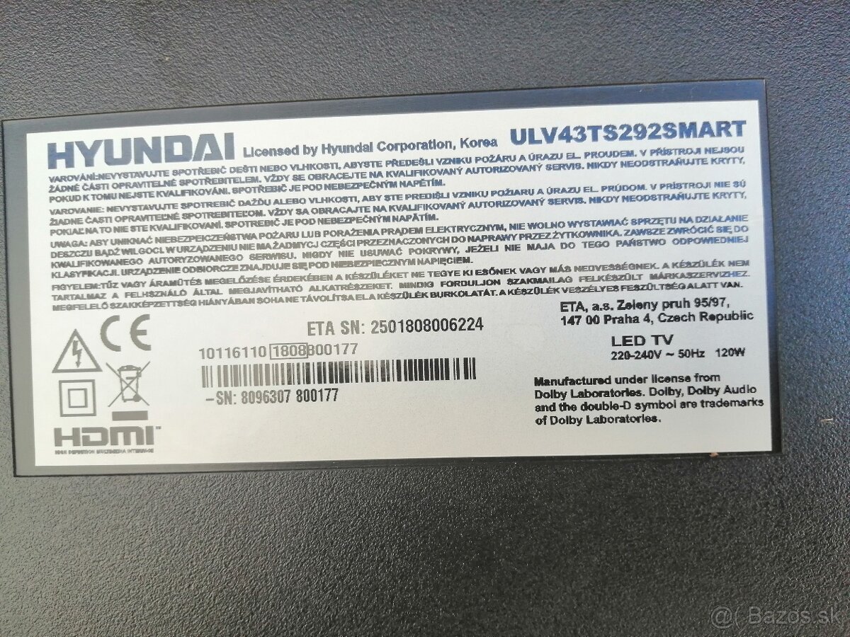 TV na diely funkčné poškodená obrzovka