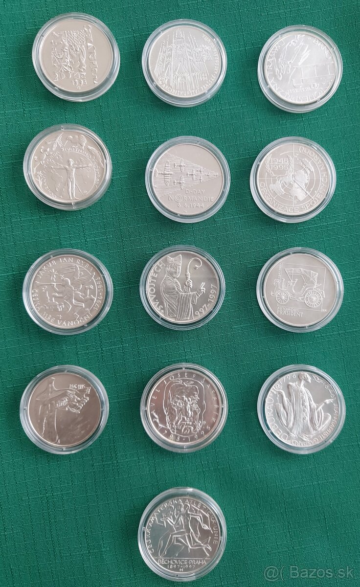 ČESKÉ strieborné pamätné 200Kč, 1994- 1997, Bk