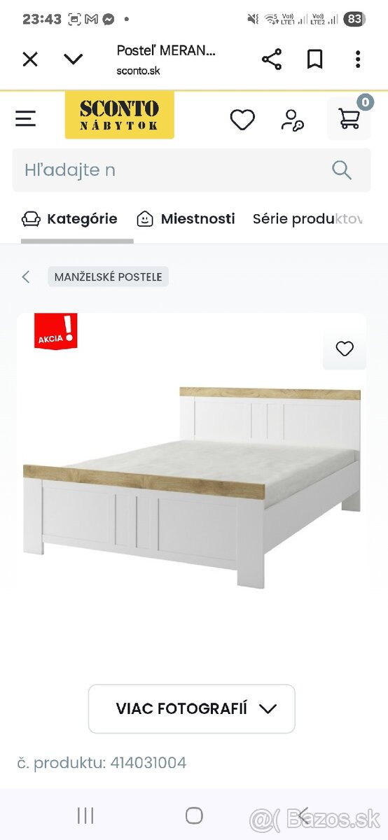 Posteľ 180x200 + rošty a matrac