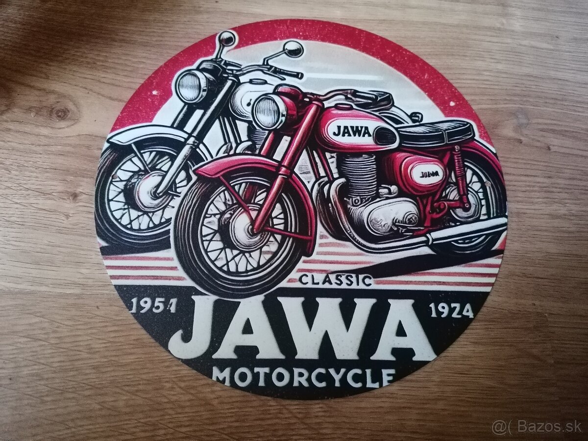 Plechová guľatá tabuľa Jawa motorky