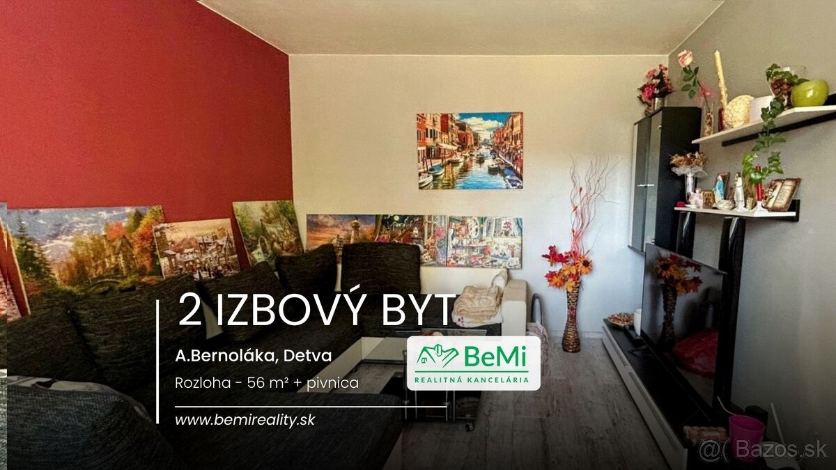 Priestranný a udržiavaný 2-izbový byt s pivnicou v Detve