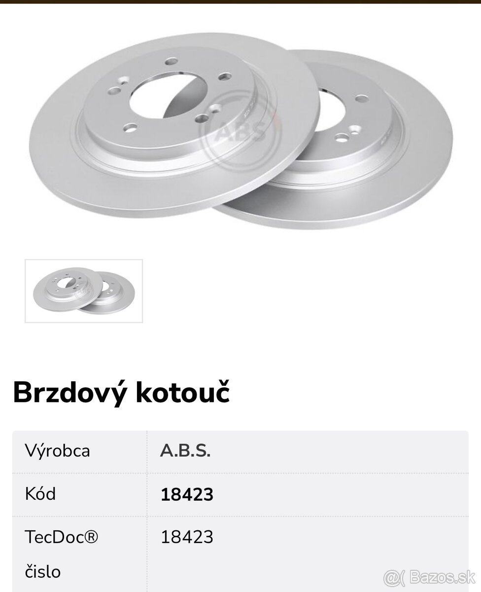 Predám zadné brzdové kotúče ABS