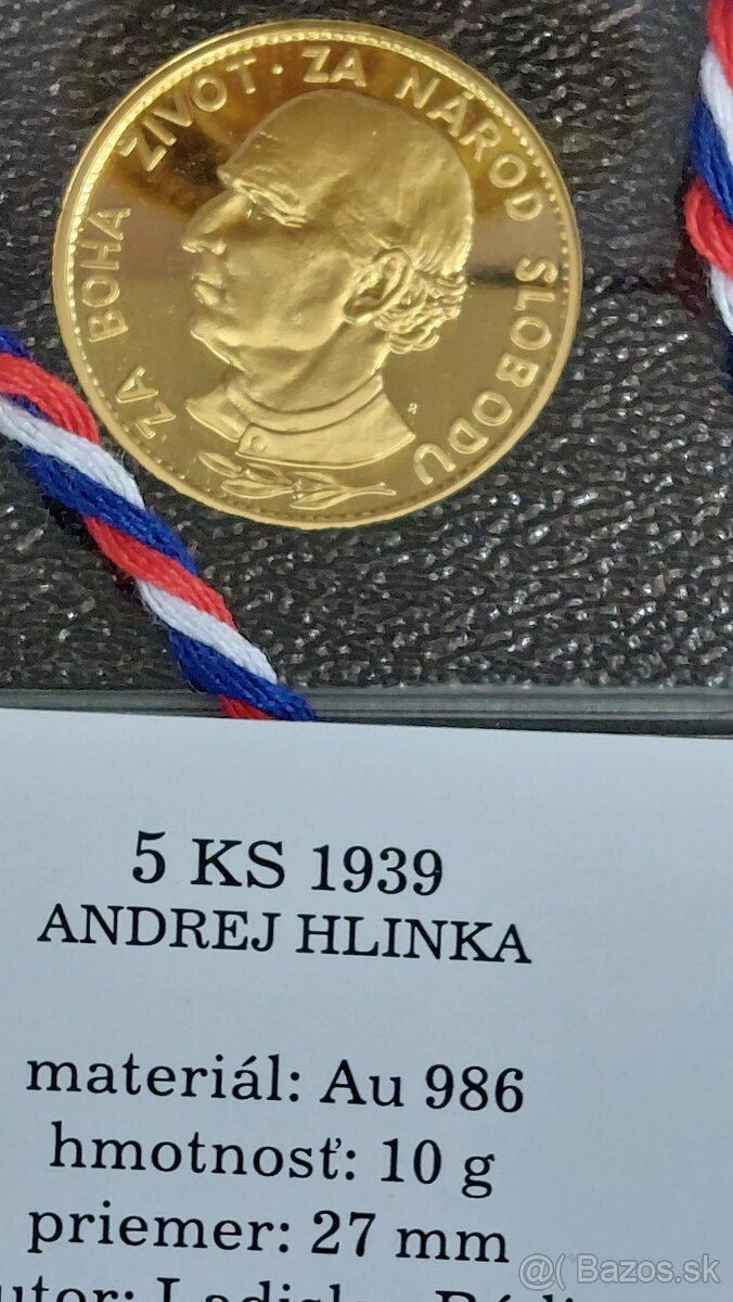 A. Hlinka 5 KS 1939, 10,6 g 986/1000