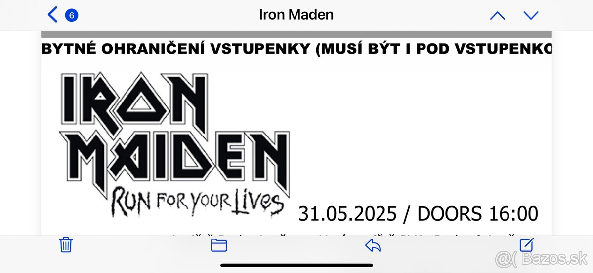 Vstupenky 2ks Iron Maden 2025 Praha
