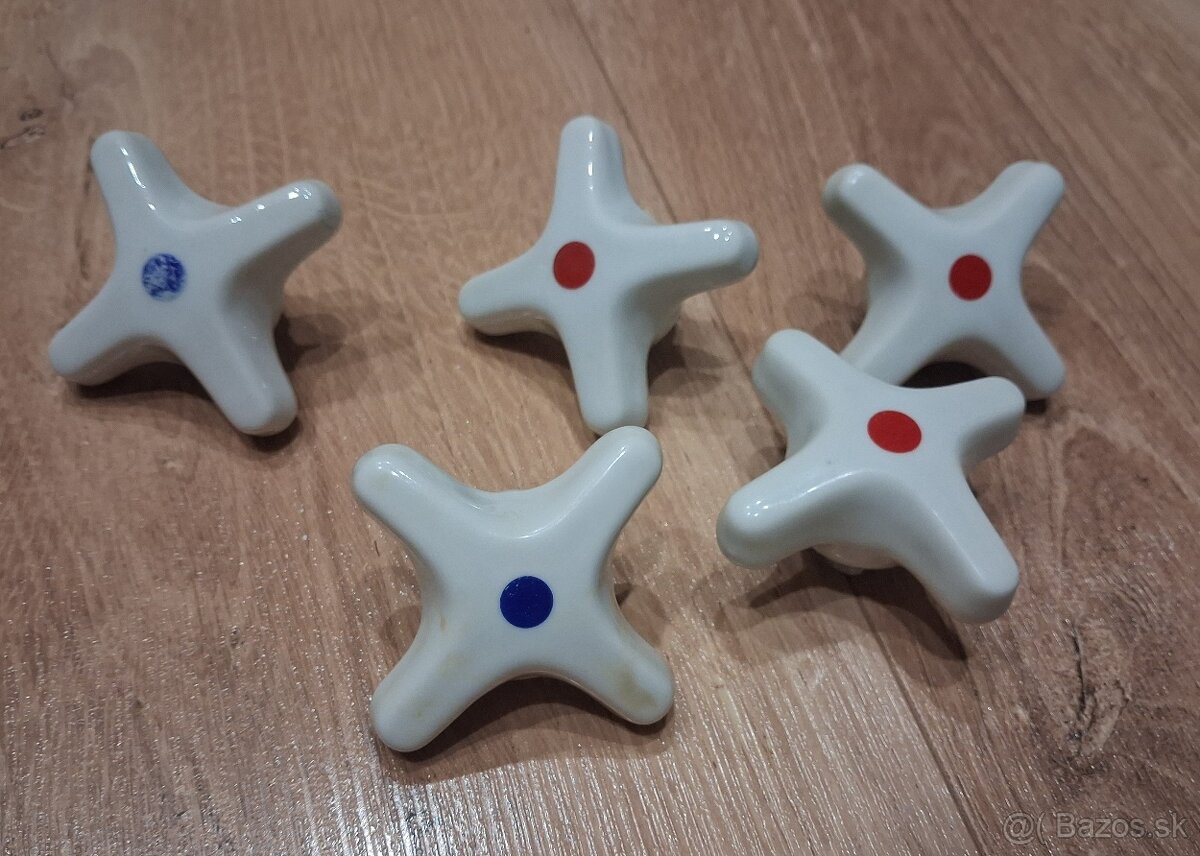 Retro porcelánové kohútiky na starú batériu (5 ks)