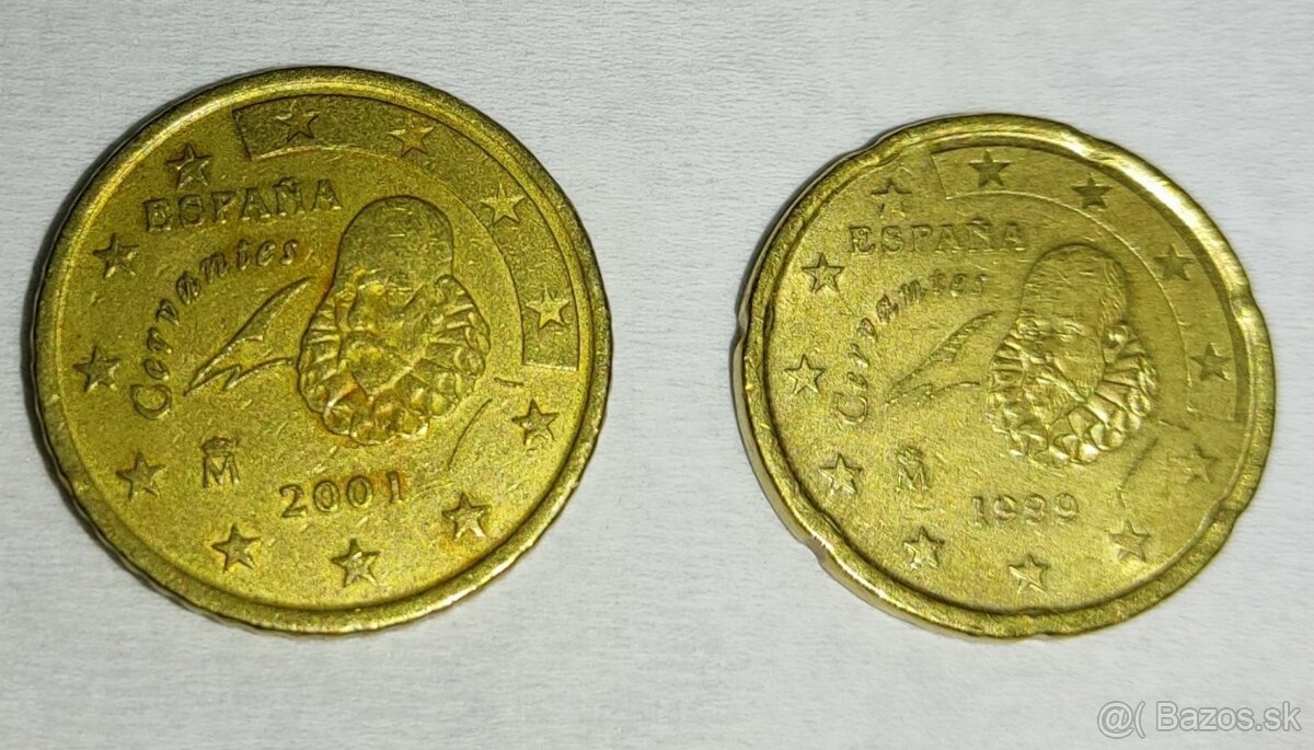 0,50 EUR a 0,20 Eur Španielsko, r. 2001, r. 1999