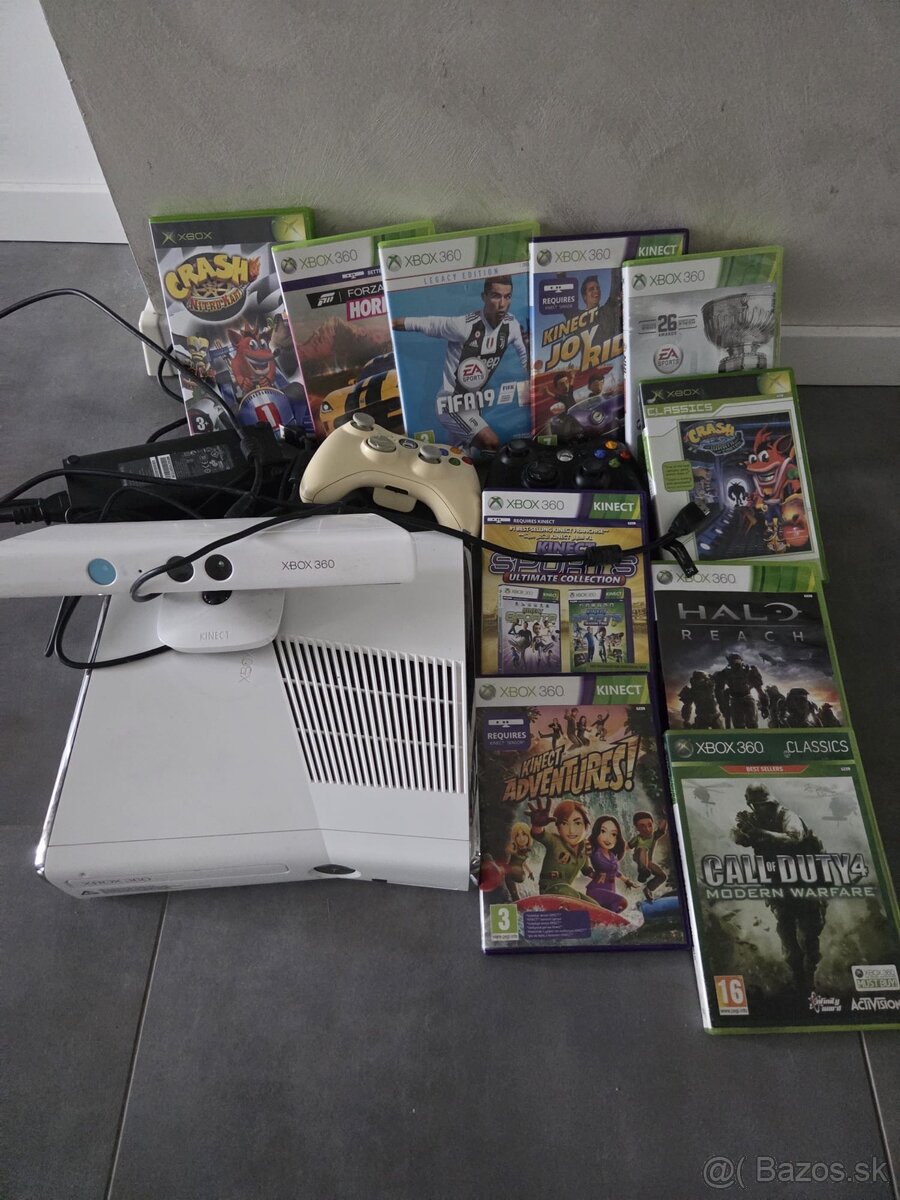 Xbox 360 + Kinect + 2 ovládače + 10 hier