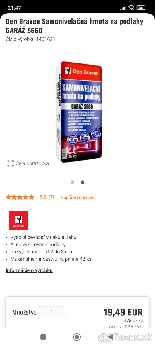 Samonivelačná hmota garáž s660
