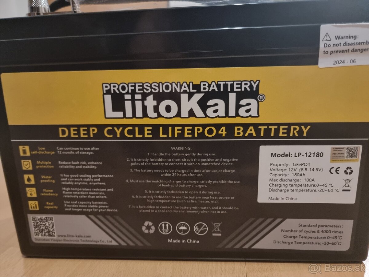LiitoKala LifePO4 batéria 12,8V 180AH + konvertor na 230V