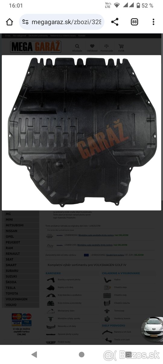 Spodny plastovy kryt motoora Golf 4 1,9 Tdi1998