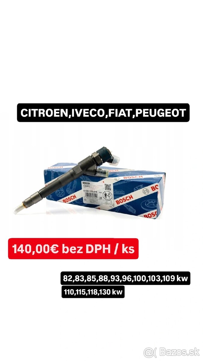Repasované vstrekovače BOSCH FIAT,CITROEN,IVECO 2.3D