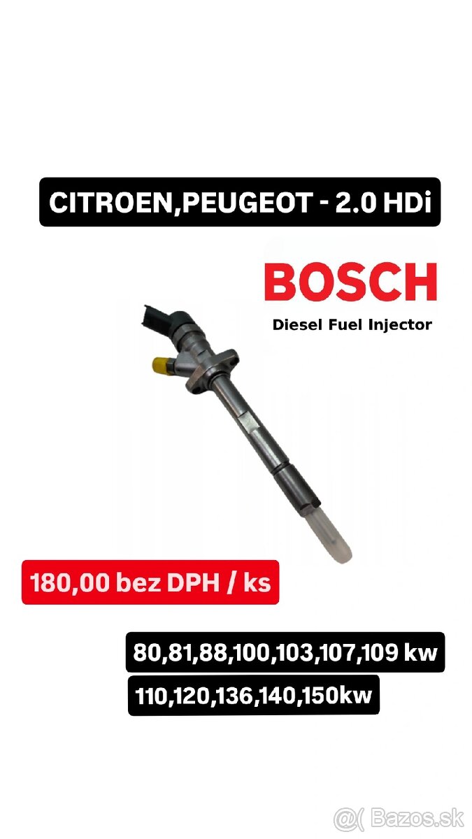 Repasované vstrekovače BOSCH - 2.0 HDi 88,103,110kw
