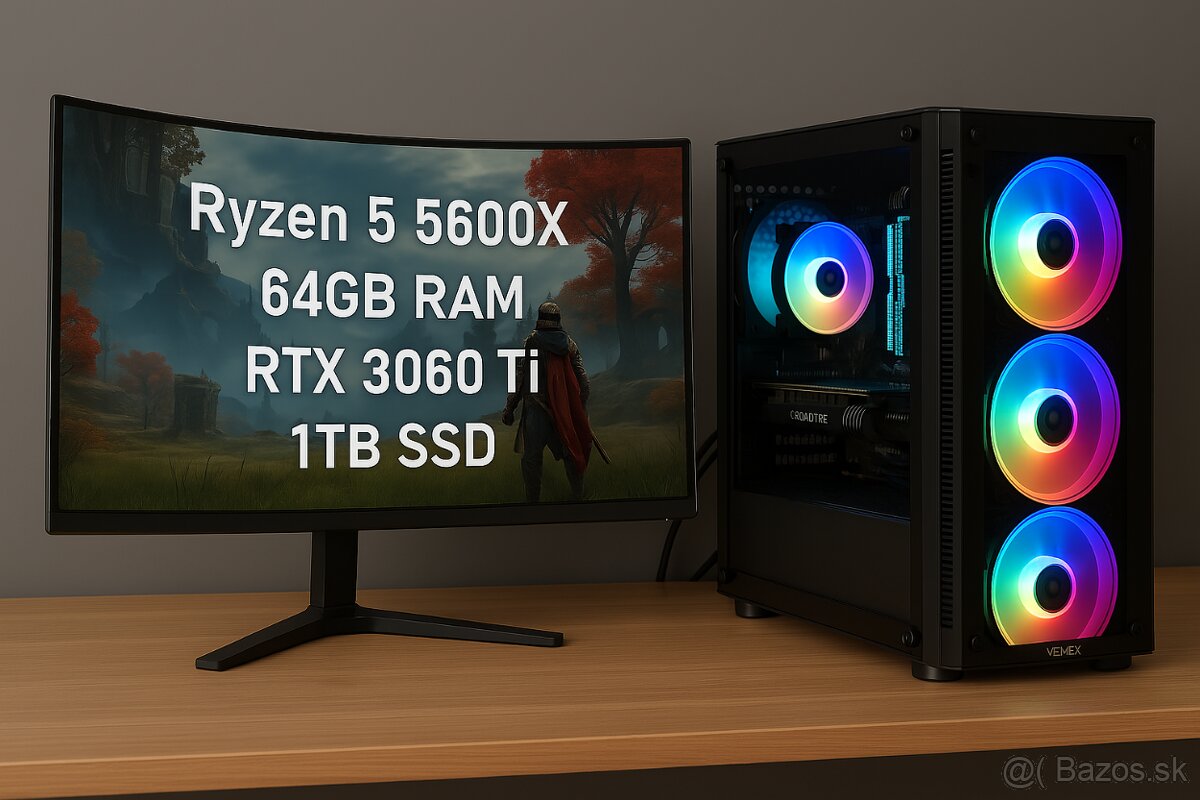 výkonný tichý herný/produkčný PC R5/DDR4 64GB/RTX 3060Ti