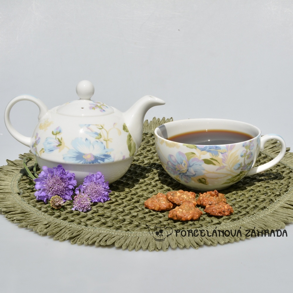 Skladačka porcelánový čajník + šálka - Pastelové kvety