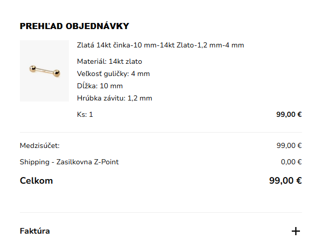 Pirsing do bradavky zlaty