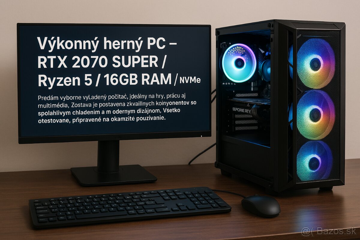 Predam herný PC s RTX 2070 SUPER + Ryzen 5 + 16GB RAM + NVMe