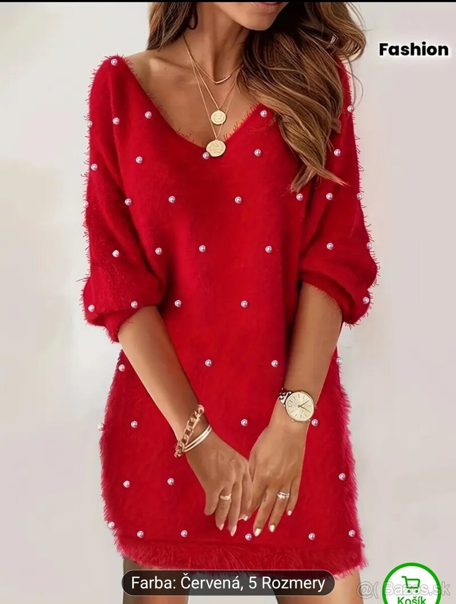 Dámske šaty nové červené s perlami veľkosť L