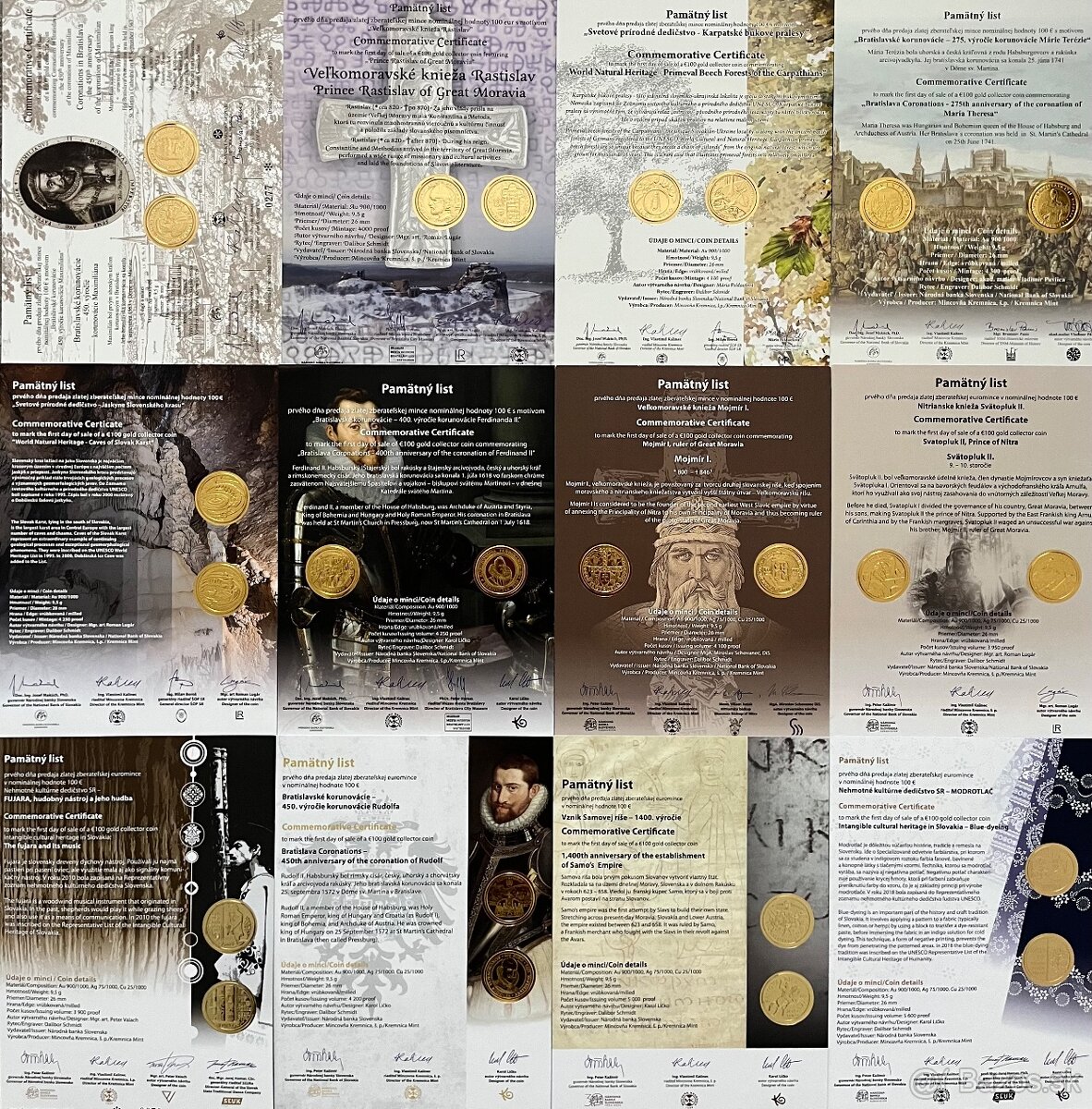 Pamätný list k zlatým zberateľským minciam