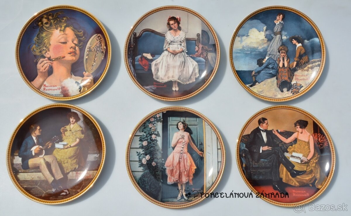 Séria vintage porcelánových tanierov zo života žien