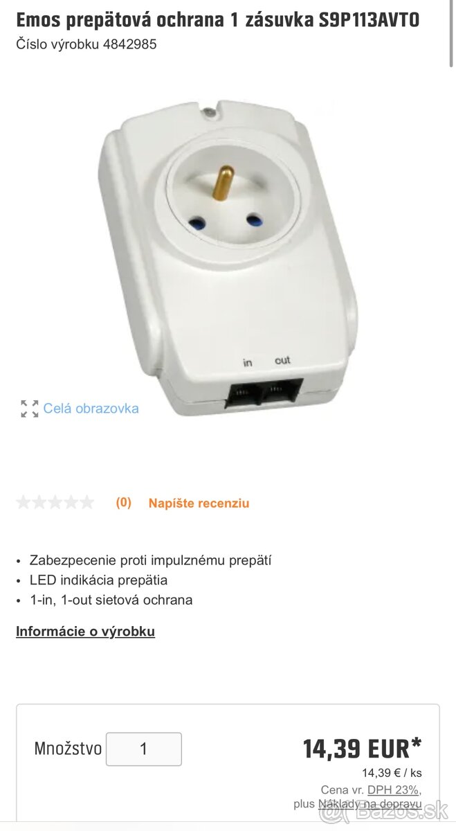 Zásuvka EMOS - prepäťová ochrana