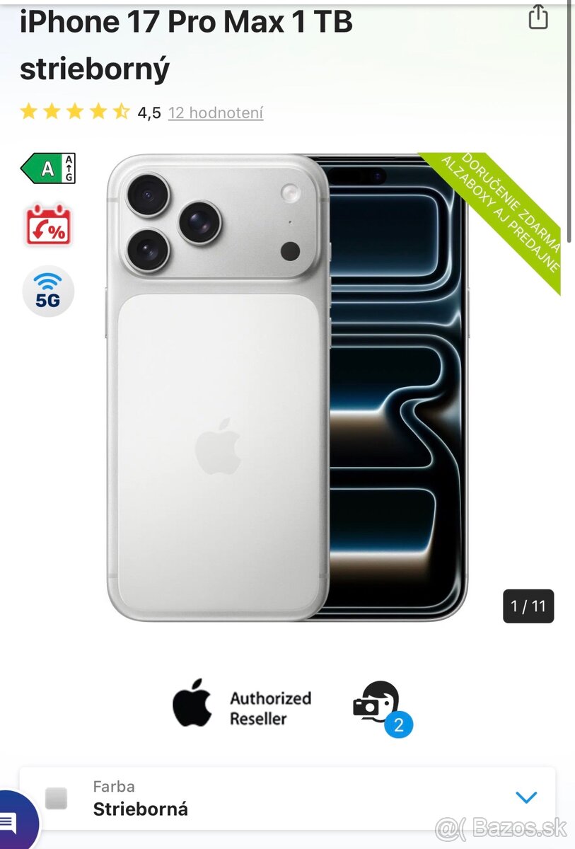 iPhone 17 Pro max 1TB strieborný prenechanie obj