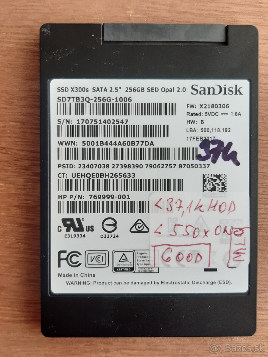 SSD 256GB SATA 2,5" Sandisk X300s MLC