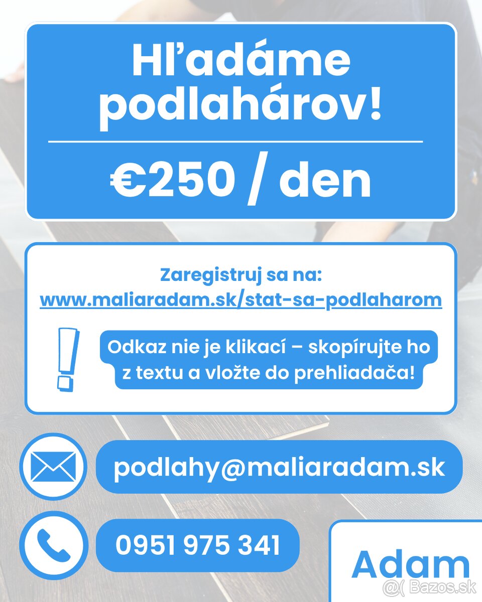 Hľadáme podlahára - €250/deň | Podlahárske práce Trnava