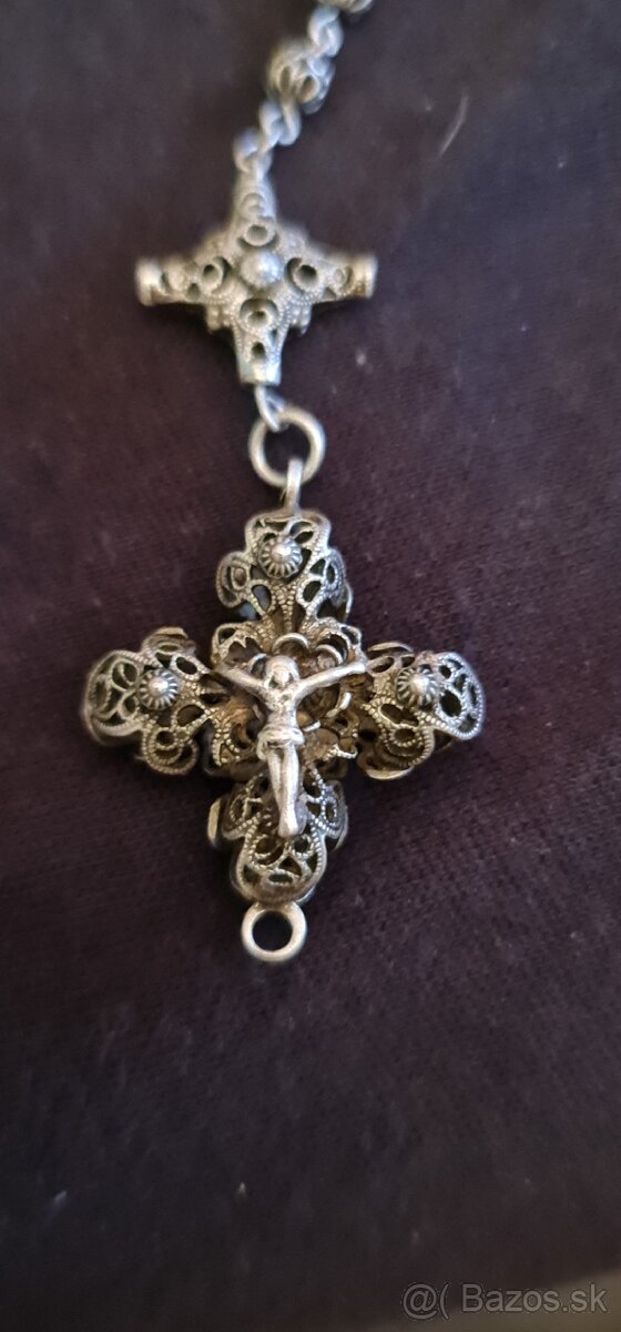 Strieborný stary krasny ruženec filigran