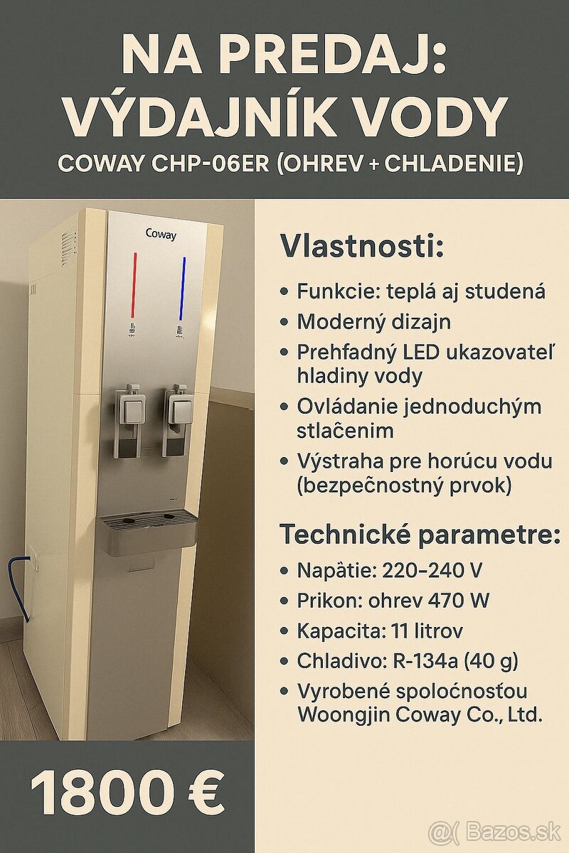 Na predaj výdajník vody Coway CHP-06ER (ohrev + chladenie)