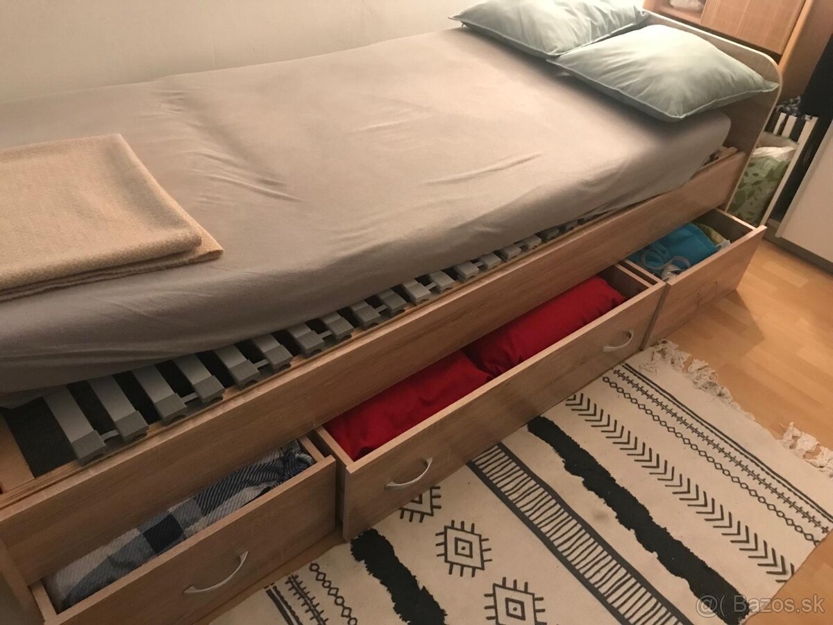 Jednolôžková posteľ so šuflíkmi 90x200