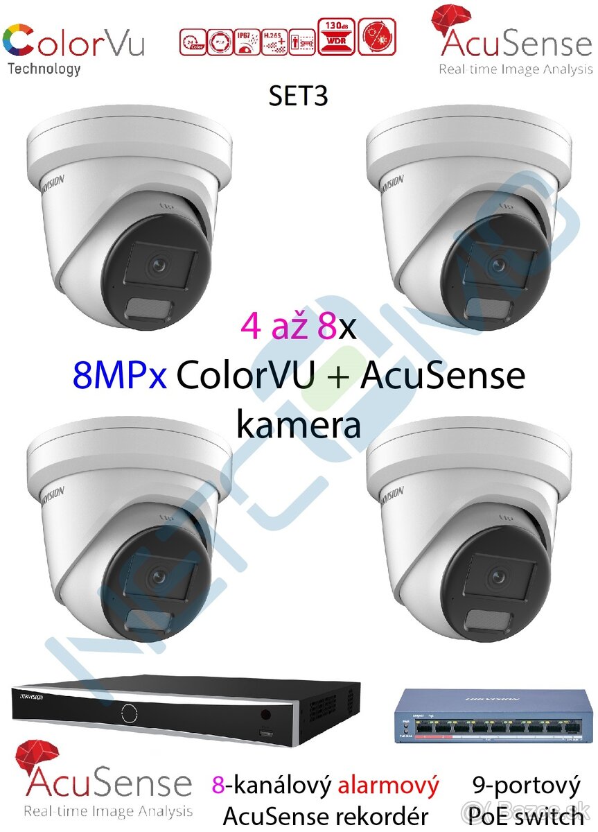 4až8x 8MPx ColorVU+AcuSense kamerový set Hikvision