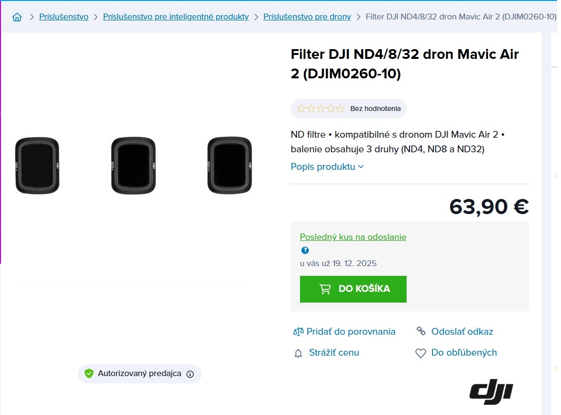 DJI Mavic Air 2 sada ND filtrov (ND 16/64/256)