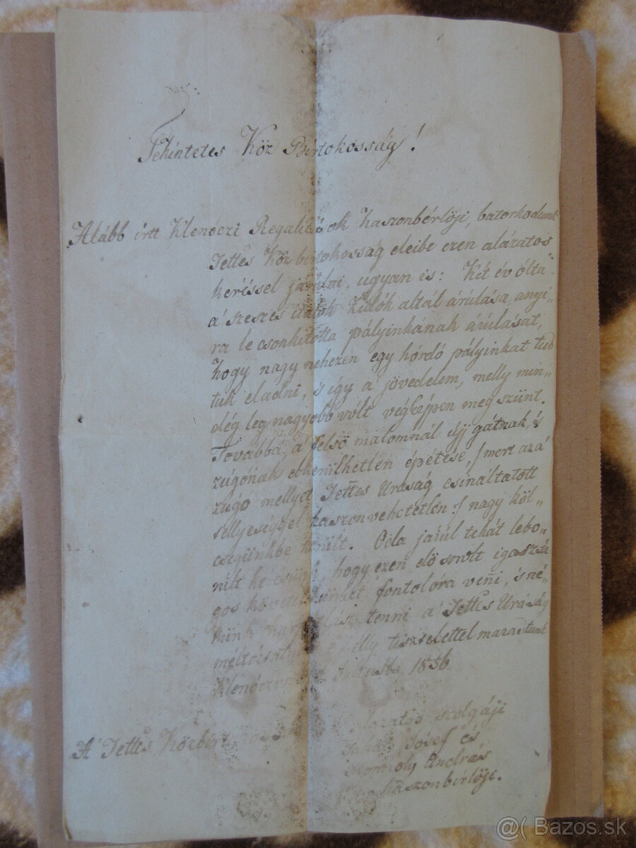 Listina Klenovec r. 1856