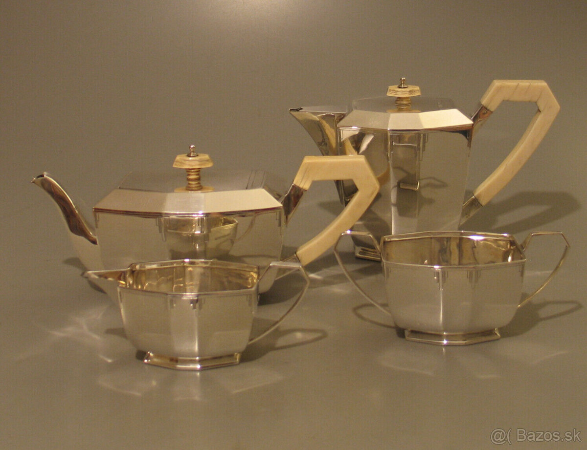 JEMNÝ ČAJOVÝ SERVIS V ŠTÝLE ART DECO STRIEBRO 1936 SHEFFIELD