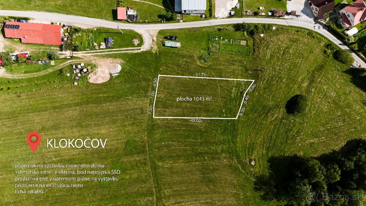 Na predaj stavebný pozemok 1043 m² – Klokočov, okres Čadca