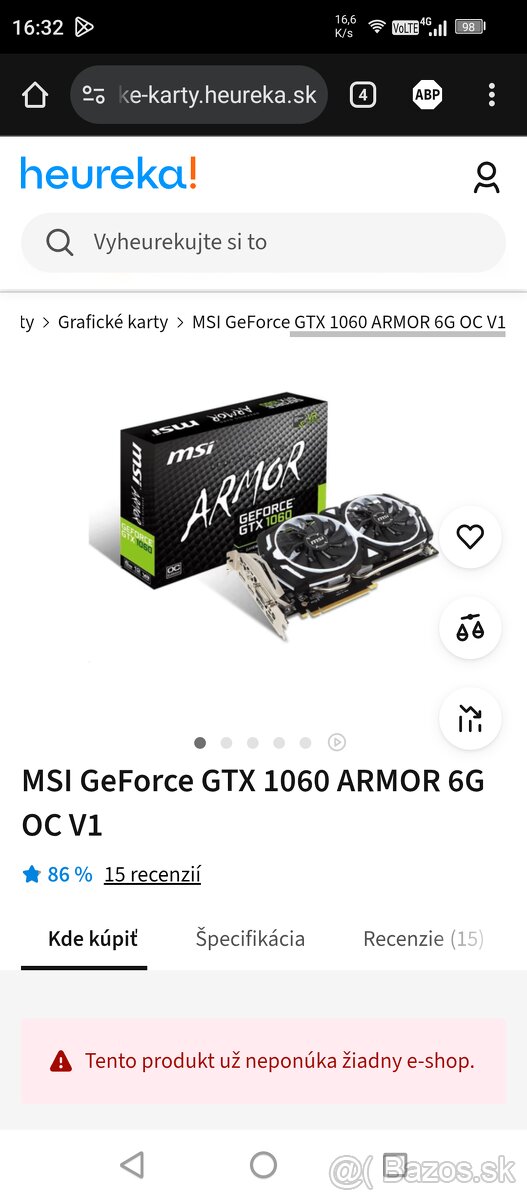 MSI Grafika 6 GB RAM 1060 ARMOR