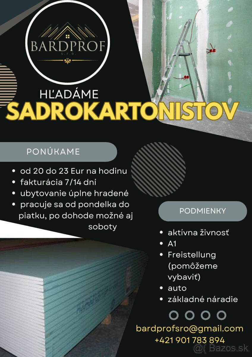 PONUKA PRÁCE- SADROKARTONISTI