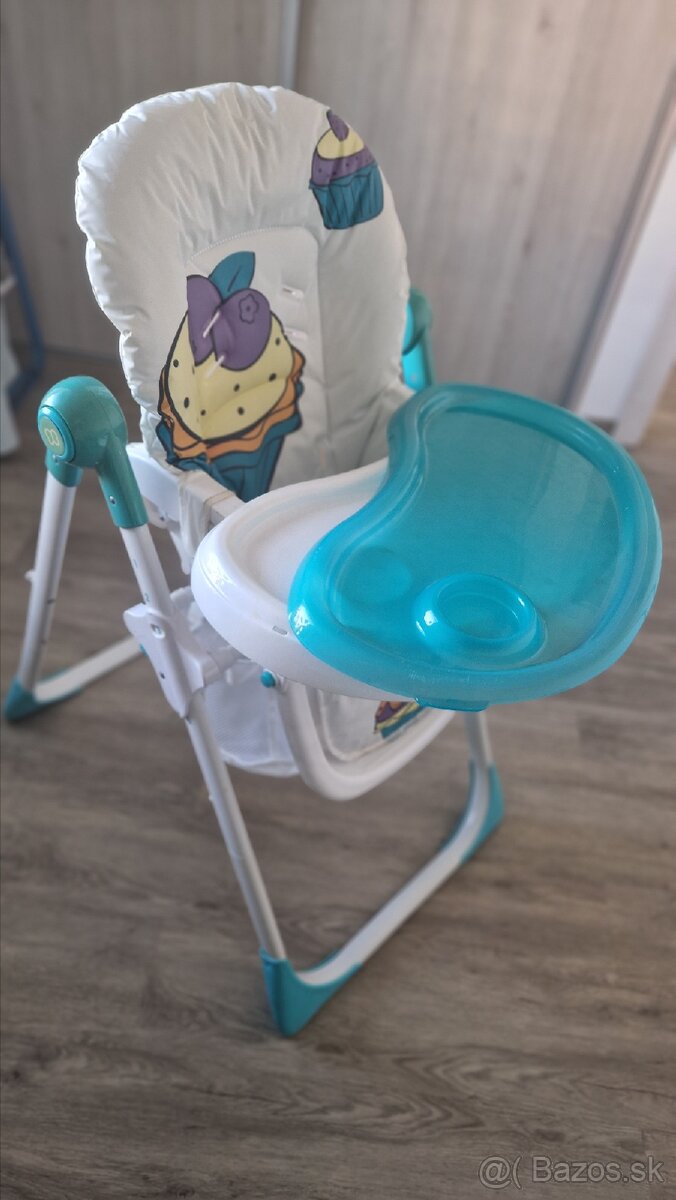 BABY DESIGN Cookie modrá, jedálenská stolička, skladacia