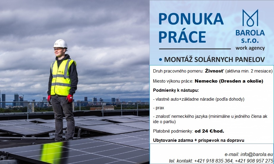 MONTÉR SOLÁRNYCH PANELOV - NEMECKO