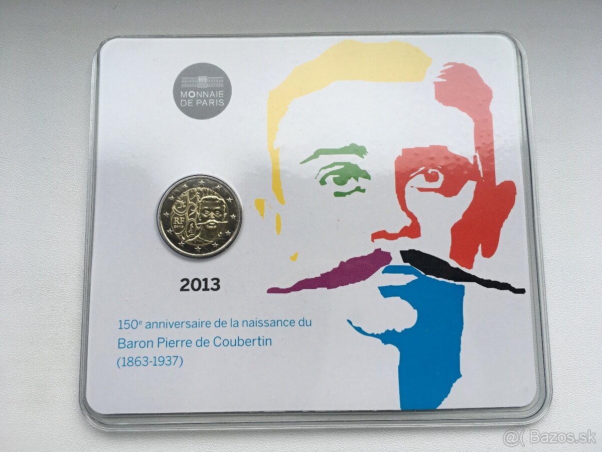2 euro Francúzsko BU karta 2013 - Pierre de Coubertin