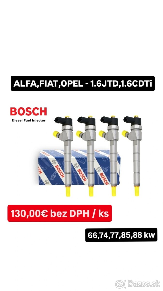 Repasované vstrekovače BOSCH 1.6 JTD,1.6 CDTi-ALFA,FIAT,OPEL