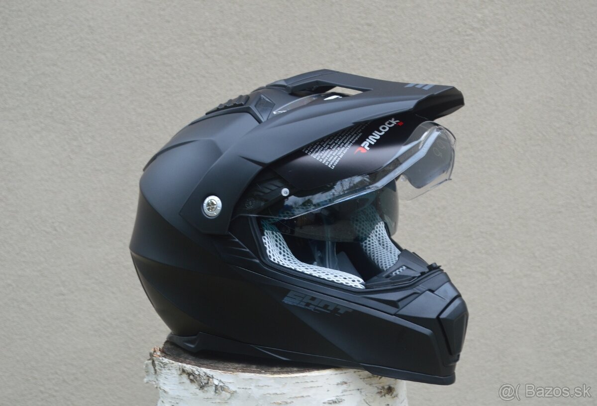 Enduro SHOT čierna helma prilba - prídavné tmavé sklo