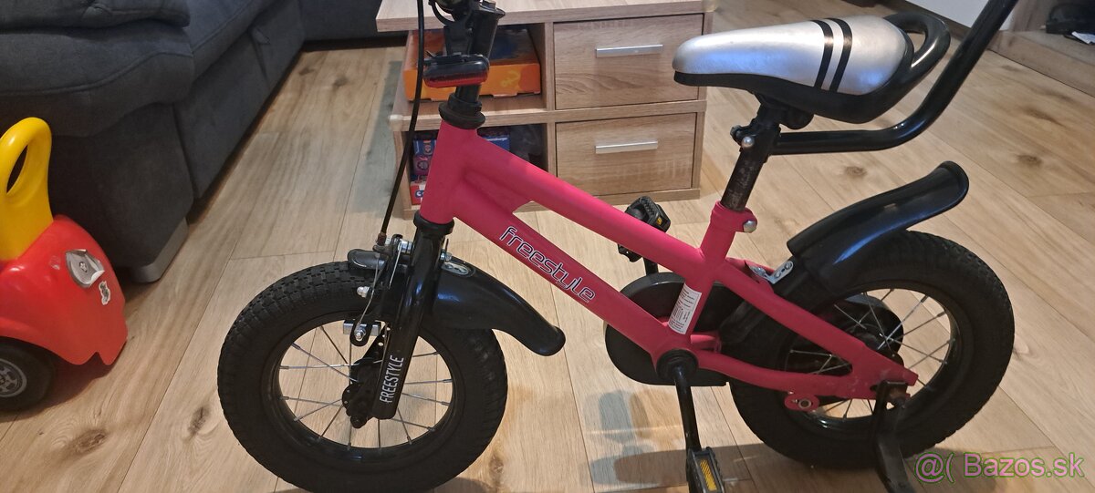 Detsky super bicykel velkost 12 s pomocnou tyčou