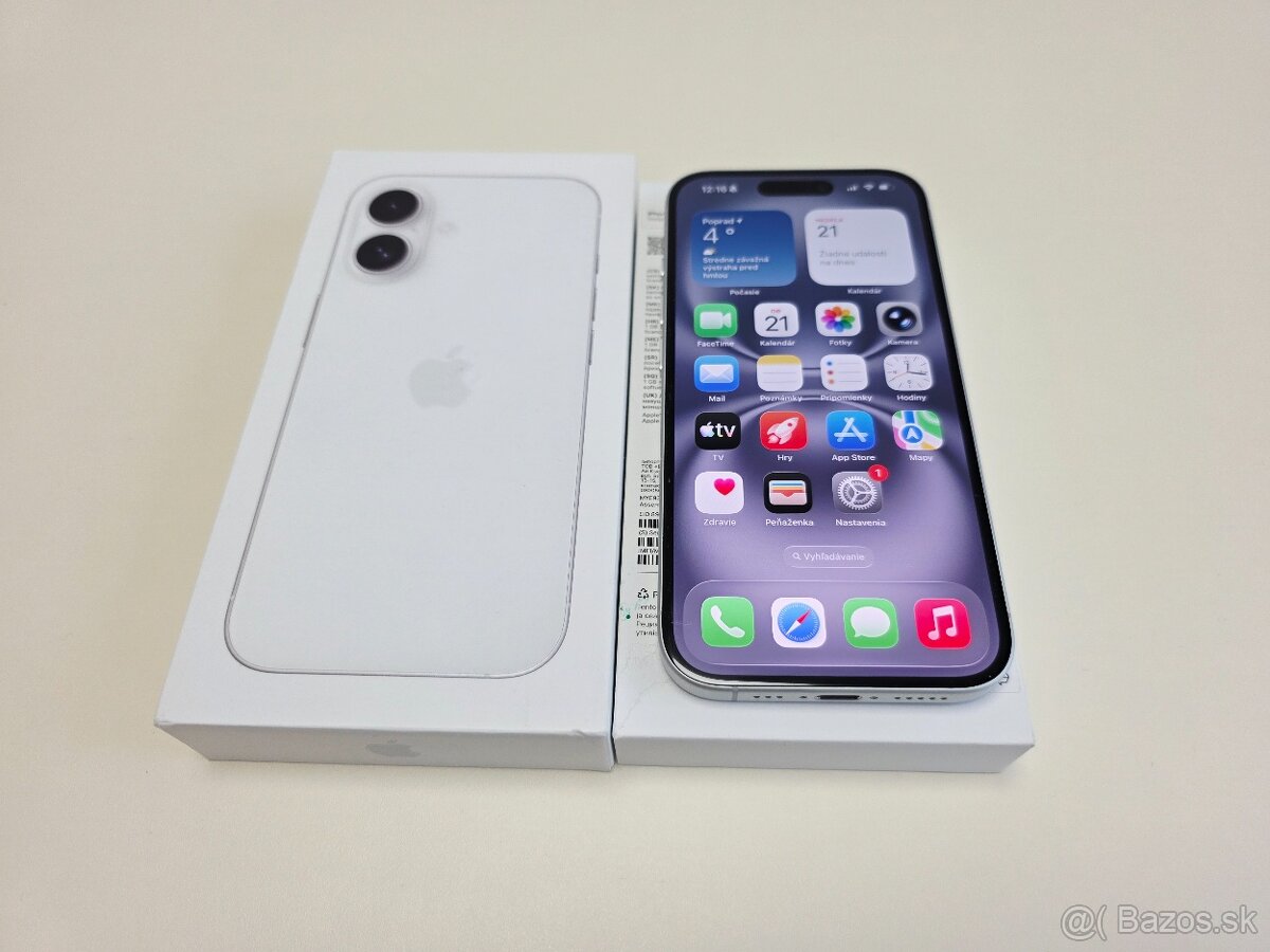 APPLE IPHONE 16 128GB WHITE TOP STAV BATERKA 100%