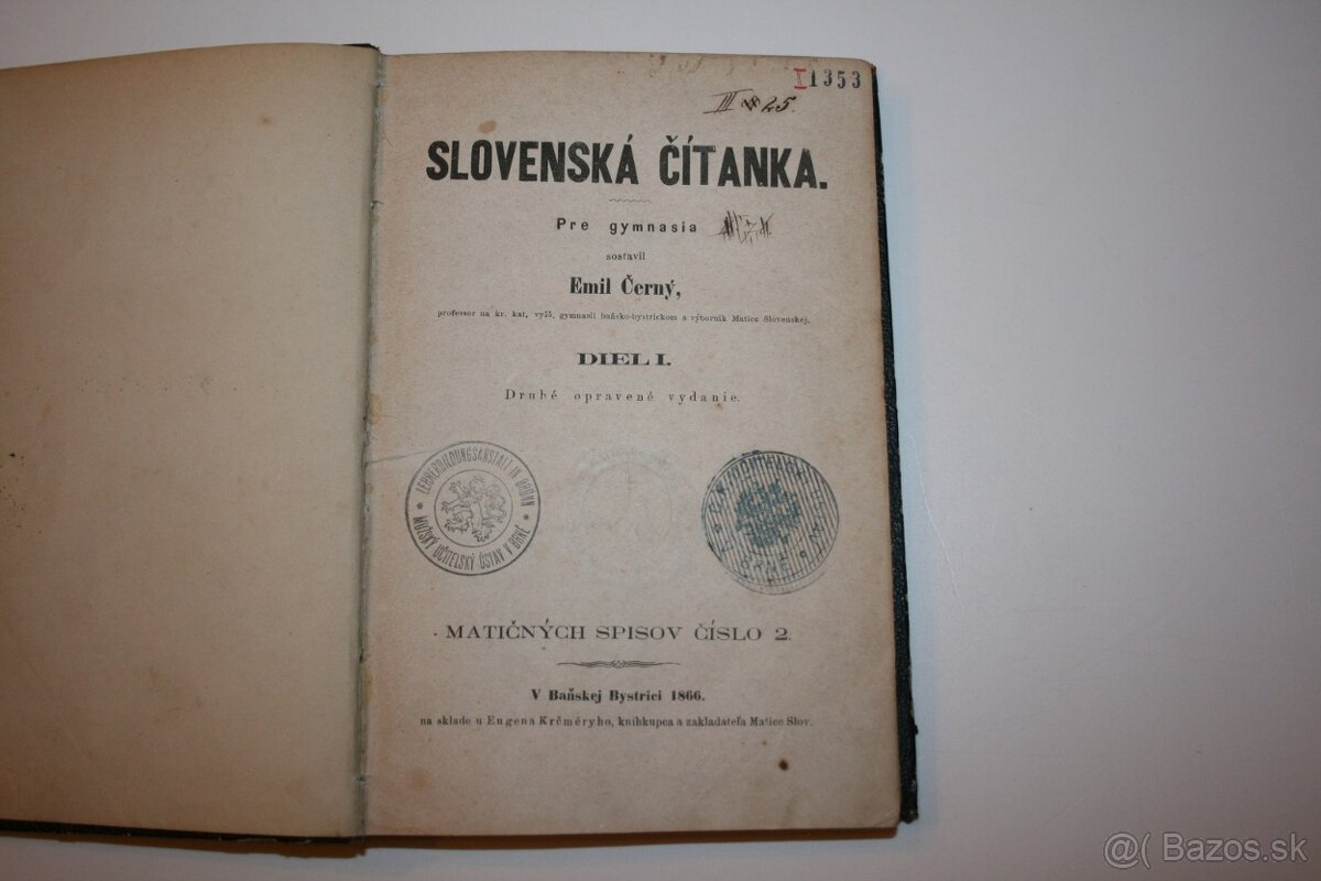 Emil Černý: SLOVENSKÁ ČÍTANKA pre gymnasia