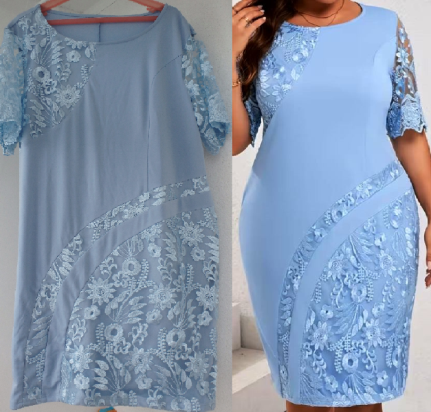 Šedo modré elastické šaty, 2XL/48