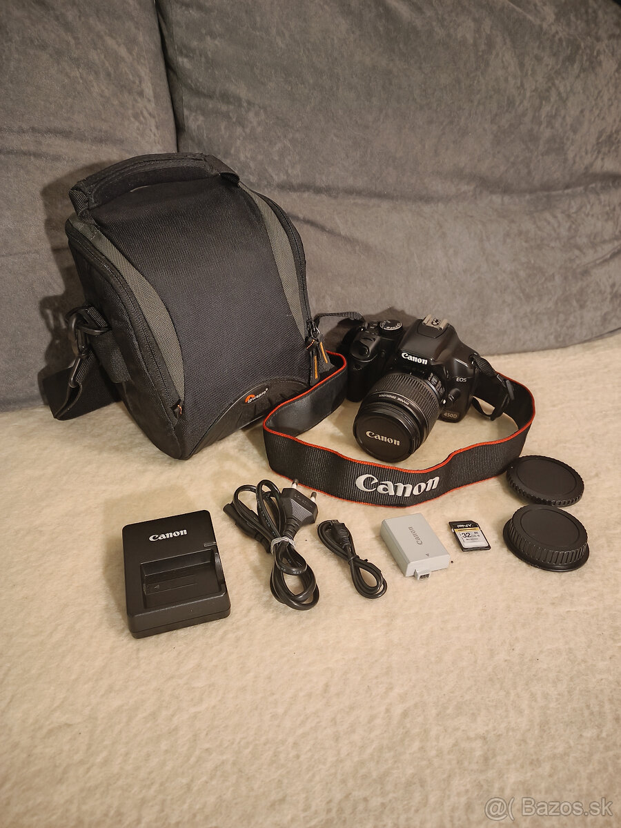 Canon EOS 450D + objektív, príslušenstvo a taška