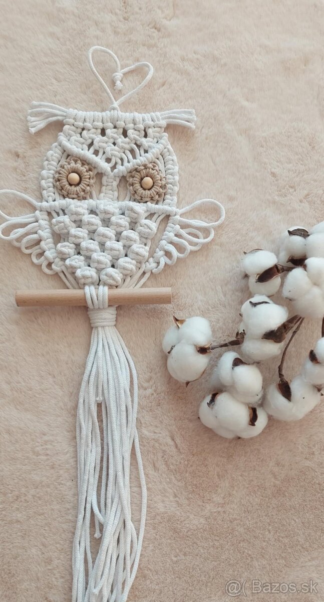 macramé sova biela